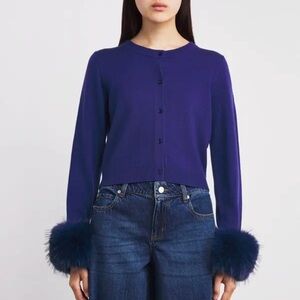 Alice + Olivia Stretch-Wool Cropped Dollie Cardigan